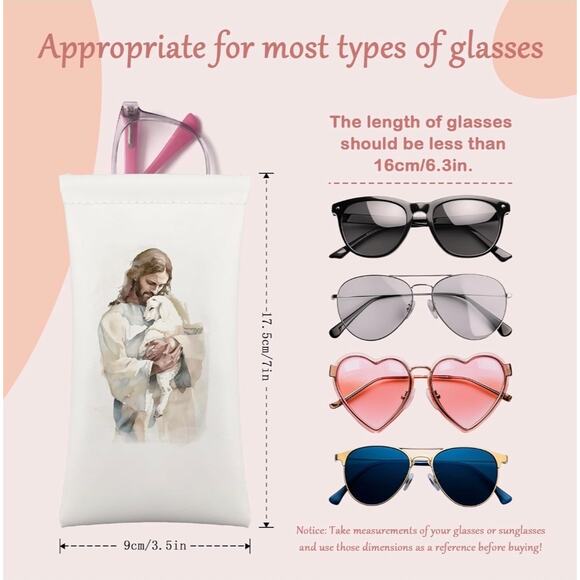 2 Christian Jesus Glasses Case Soft Leather Magnetic Closure 7x3.5 Inches sb31 - Picture 3 of 7